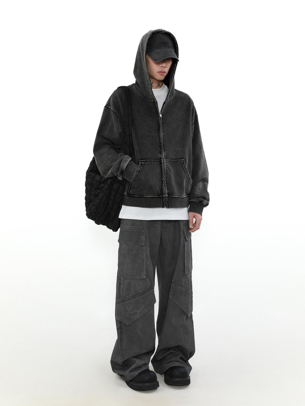 MRNEARLY Heavyweight Vintage Washed Zip Jacket