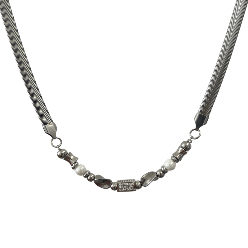 MINBIN Silver Beaded Snake Chain Necklace