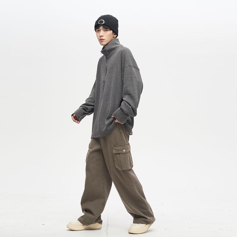 77F7GHT Quarter Zip Ribbed Fleece Jacket