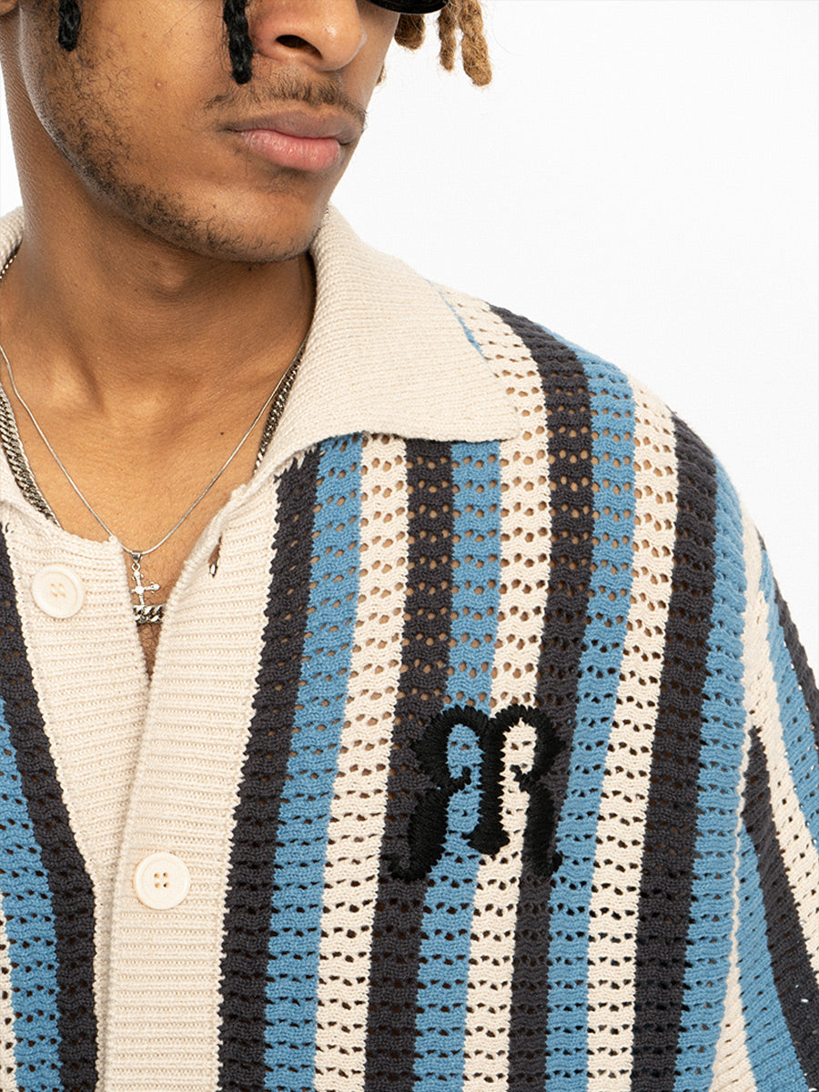 EMPTY REFERENCE Striped Crochet Collar Shirt