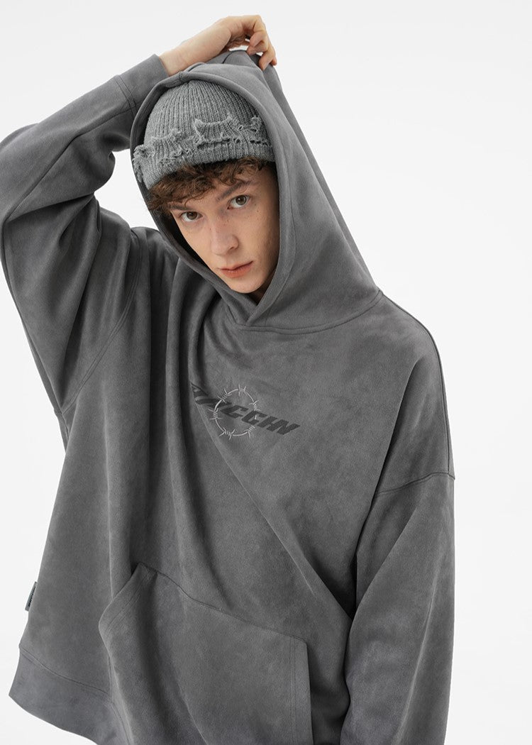 BJHG Embroidered Thorns Suede Hoodie