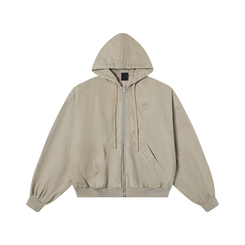 MRNEARLY Vintage Washed Embroidered Silohuette Zip Jacket