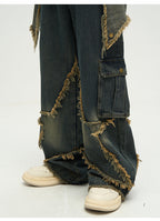 WLNEXT Raw Edge Star Stitched Jeans