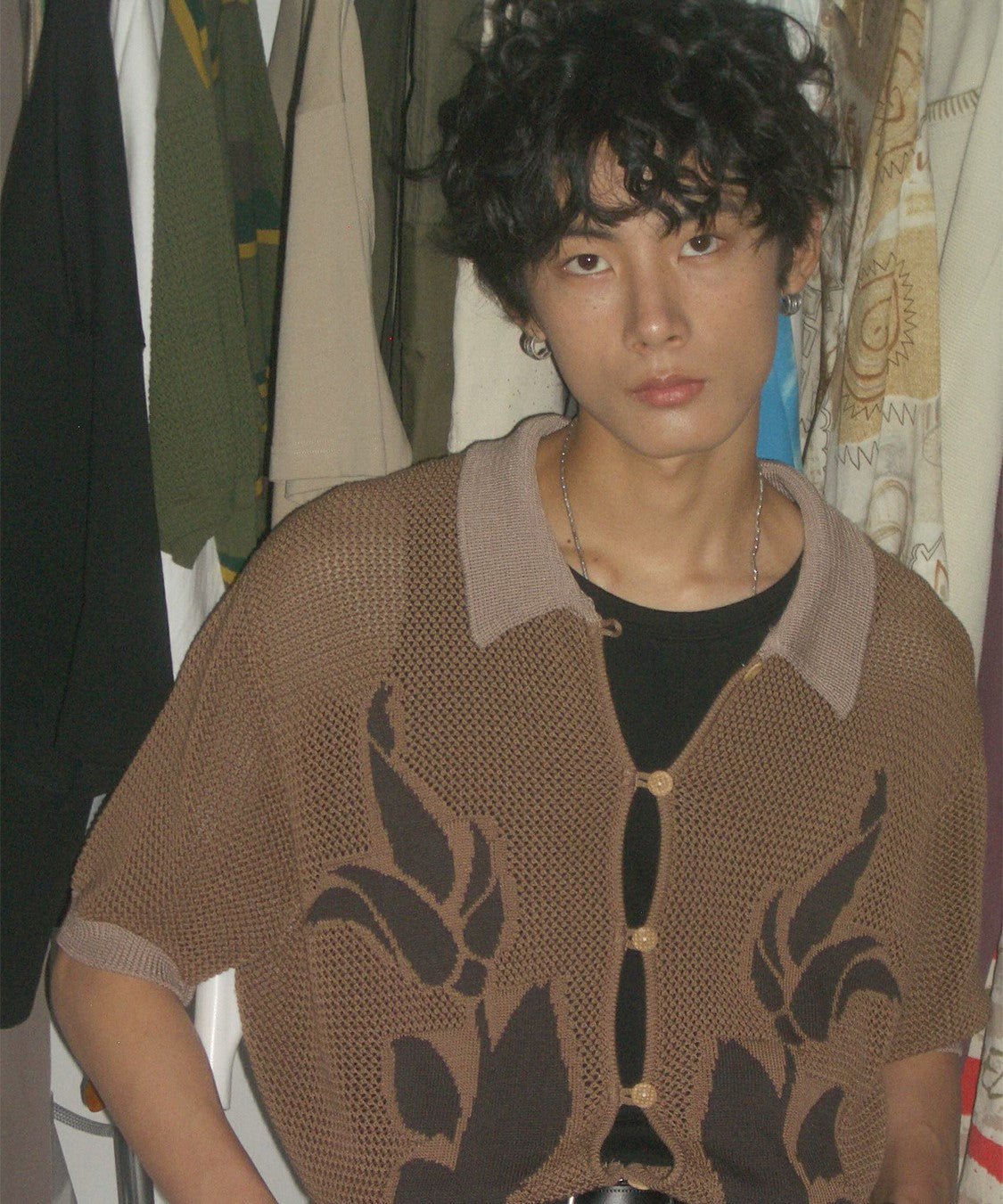 PHYSBOY Retro Leaf Crochet Button-Up