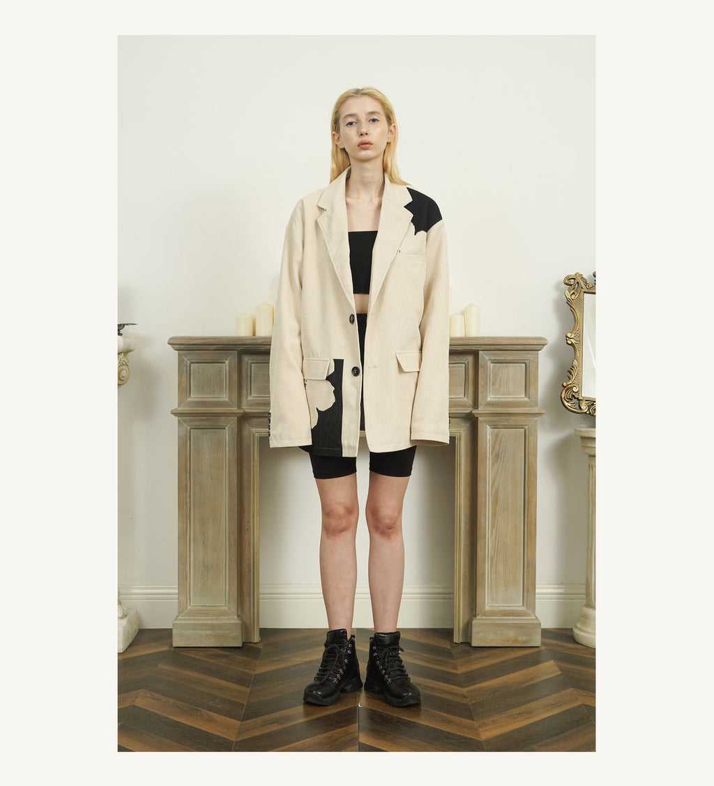 EMPTY REFERENCE Two-Tone Flower Corduroy Blazer