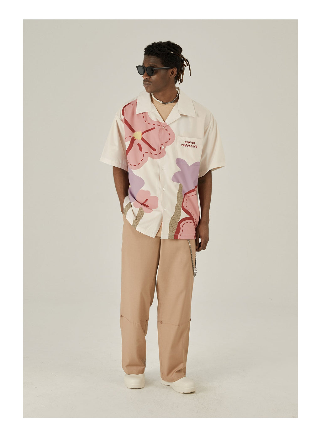 EMPTY REFERENCE Loose Floral Print Button-Up Shirt