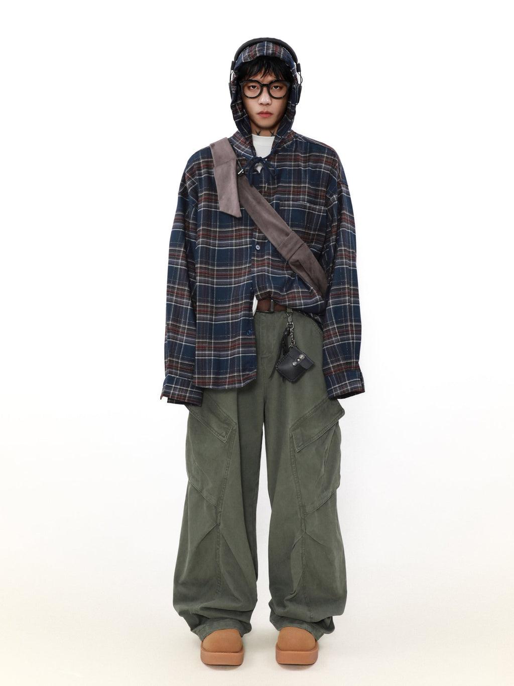MRNEARLY Shadow Plaid Hooded Flannel Jacket