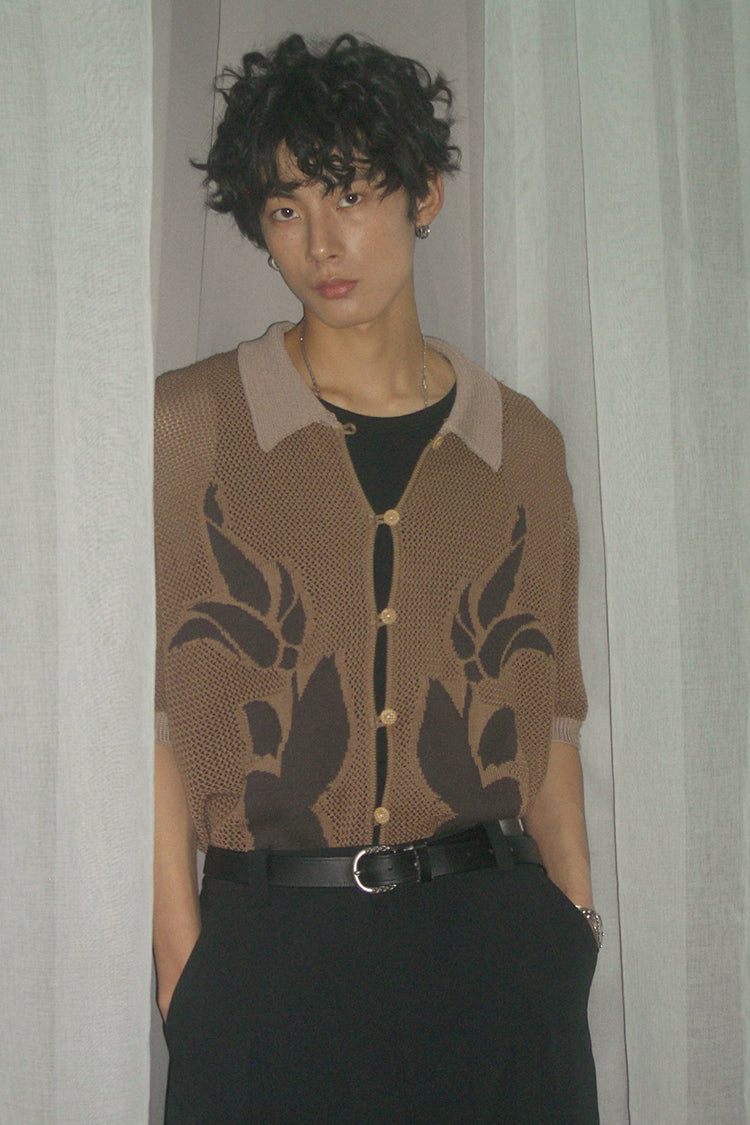 PHYSBOY Retro Leaf Crochet Button-Up