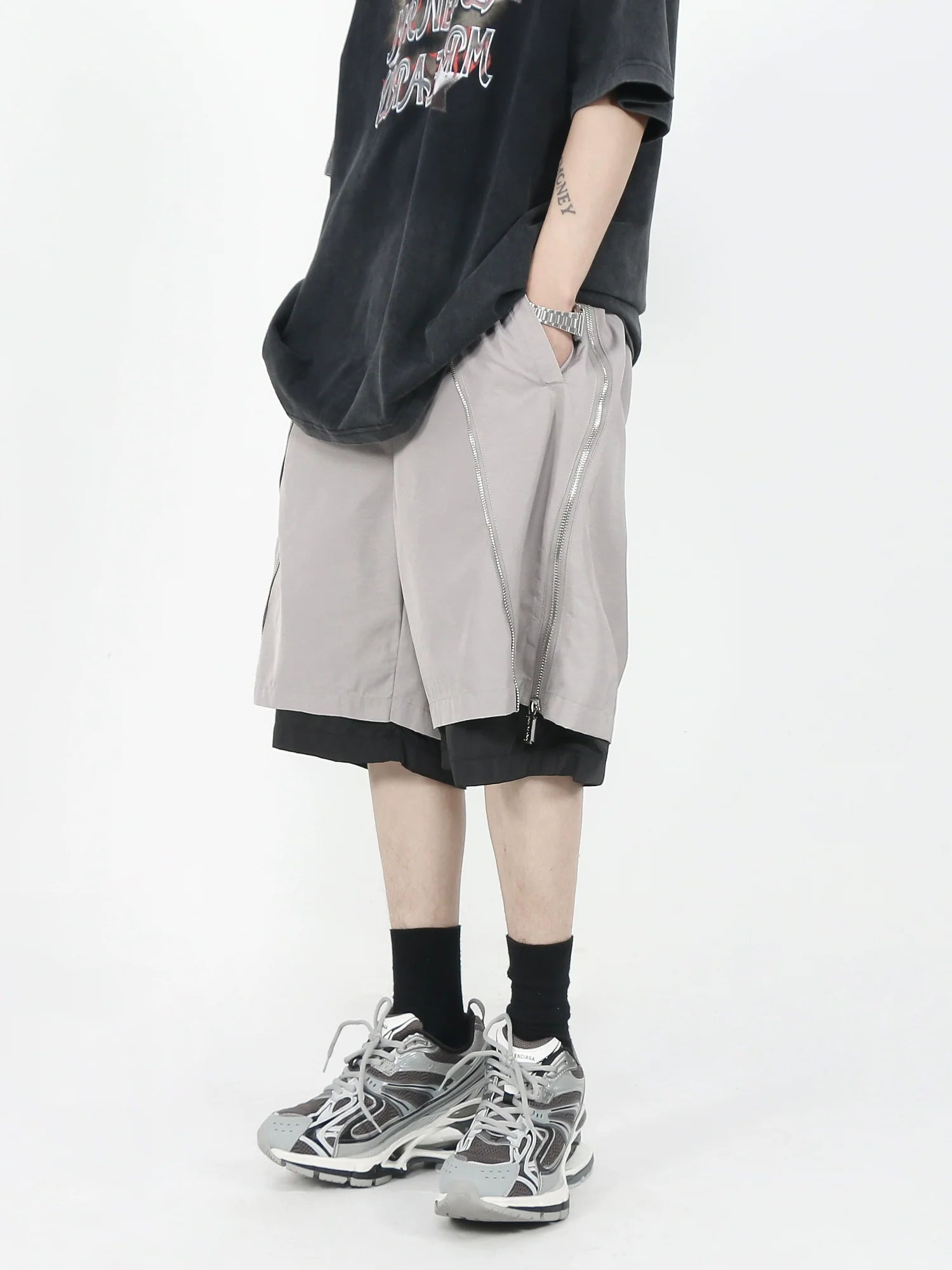 MRNEARLY Layered Zip Shorts