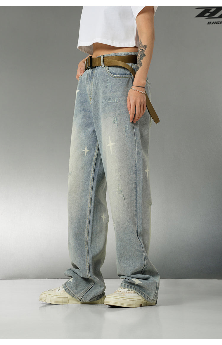 BJHG Star Spike Washed Denim Jeans