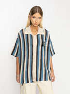EMPTY REFERENCE Striped Crochet Collar Shirt