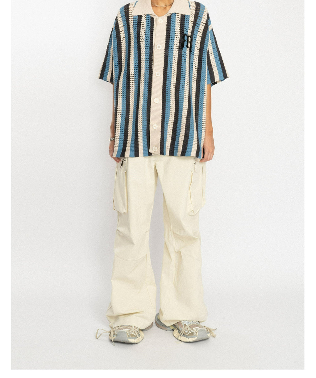 EMPTY REFERENCE Striped Crochet Collar Shirt