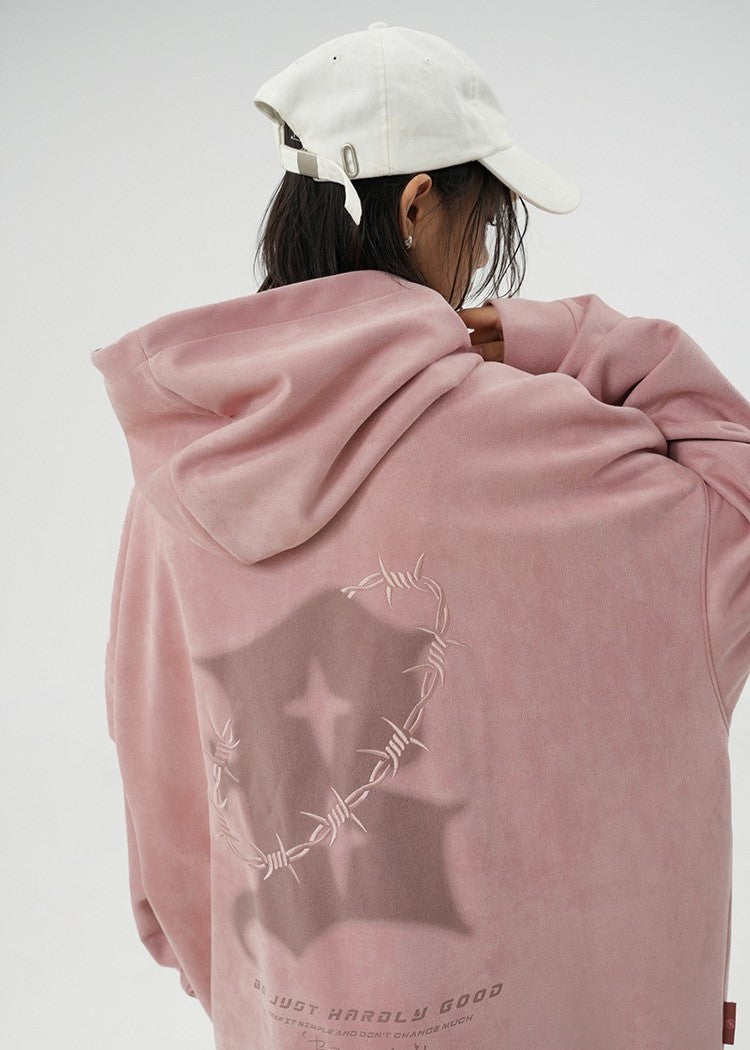 BJHG Embroidered Thorns Suede Hoodie
