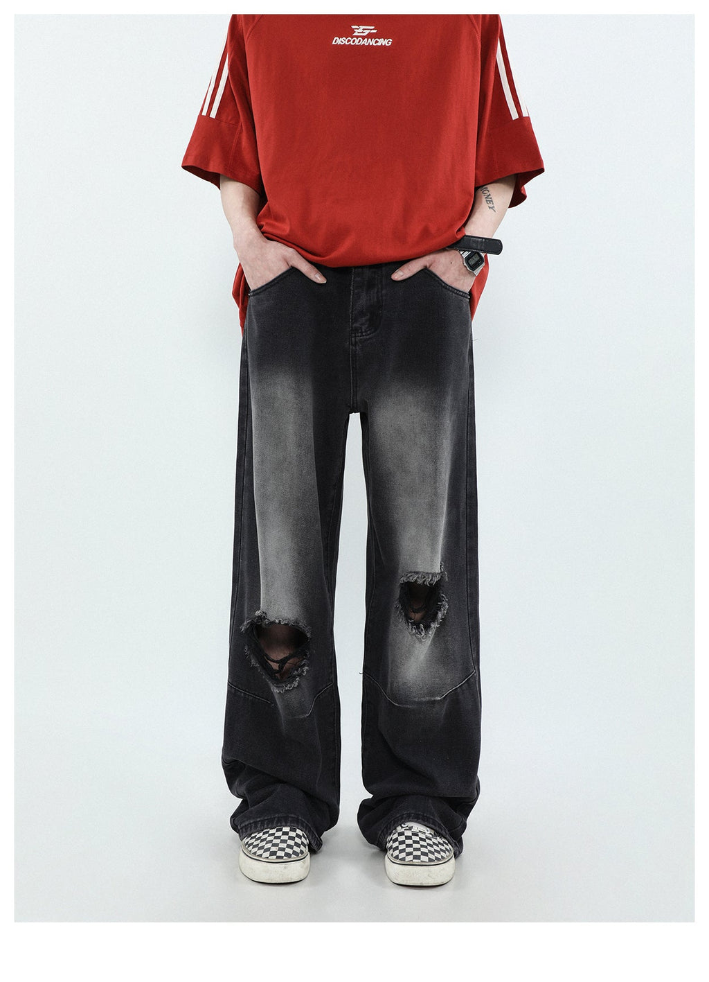 MRNEARLY Vintage Washed Ripped Jeans