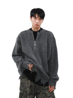 MRNEARLY Distressed Half Zip Deconstruction Sweater