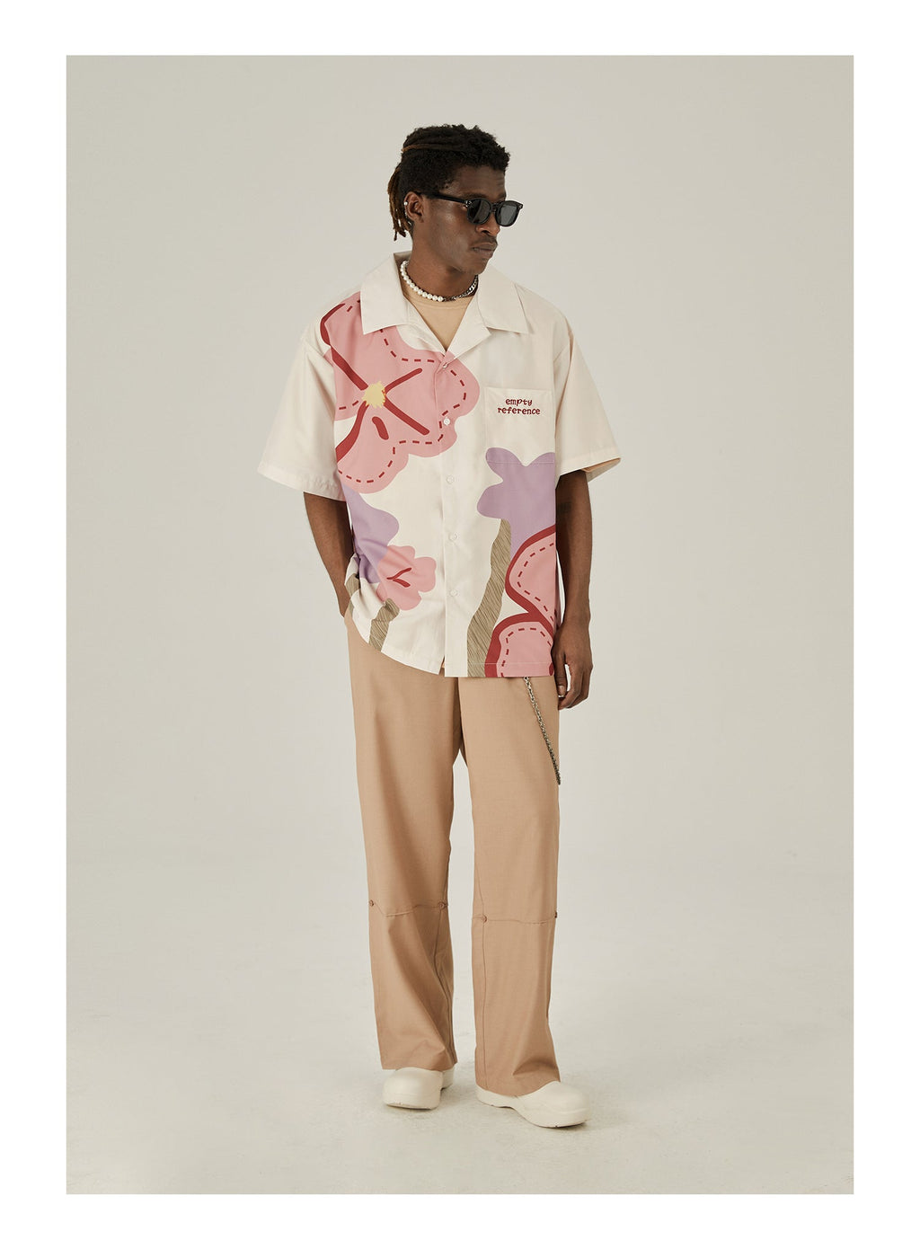 EMPTY REFERENCE Loose Floral Print Button-Up Shirt