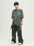WLNEXT Raw Edge Star Stitched Jeans