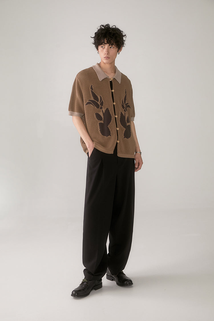 PHYSBOY Retro Leaf Crochet Button-Up