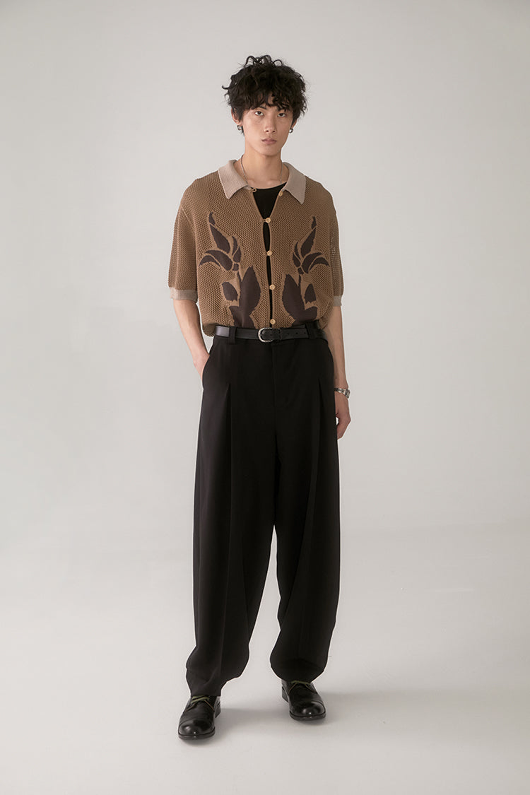 PHYSBOY Retro Leaf Crochet Button-Up