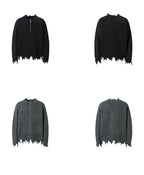 MRNEARLY Distressed Half Zip Deconstruction Sweater