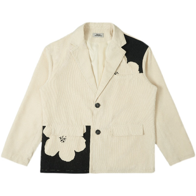 EMPTY REFERENCE Two-Tone Flower Corduroy Blazer