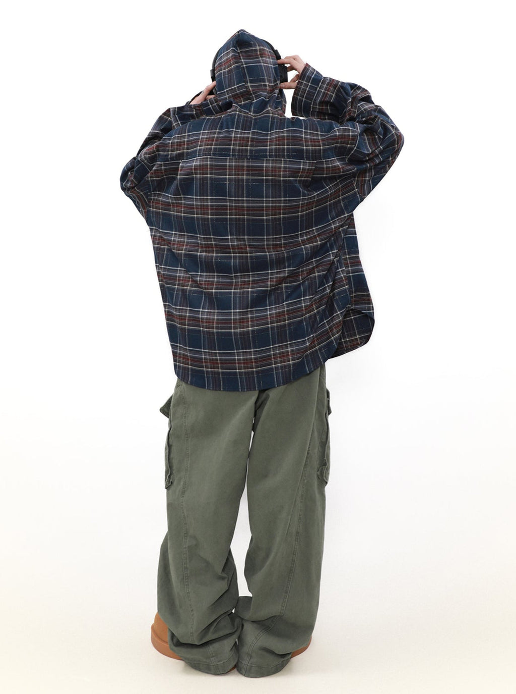 MRNEARLY Shadow Plaid Hooded Flannel Jacket