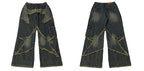 WLNEXT Raw Edge Star Stitched Jeans
