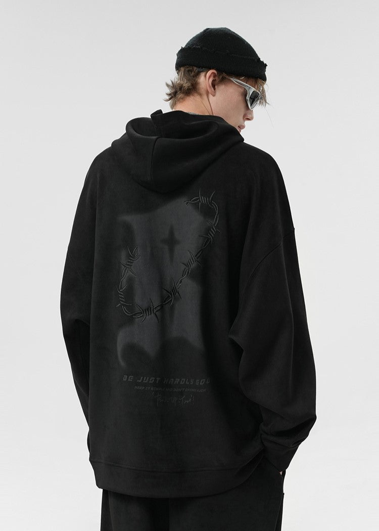 BJHG Embroidered Thorns Suede Hoodie