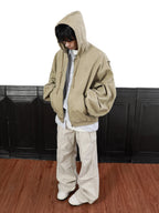 MRNEARLY Vintage Washed Embroidered Silohuette Zip Jacket