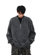 MRNEARLY Distressed Half Zip Deconstruction Sweater