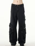 MADWITCH Kuro Denim Strap Cargo Pants