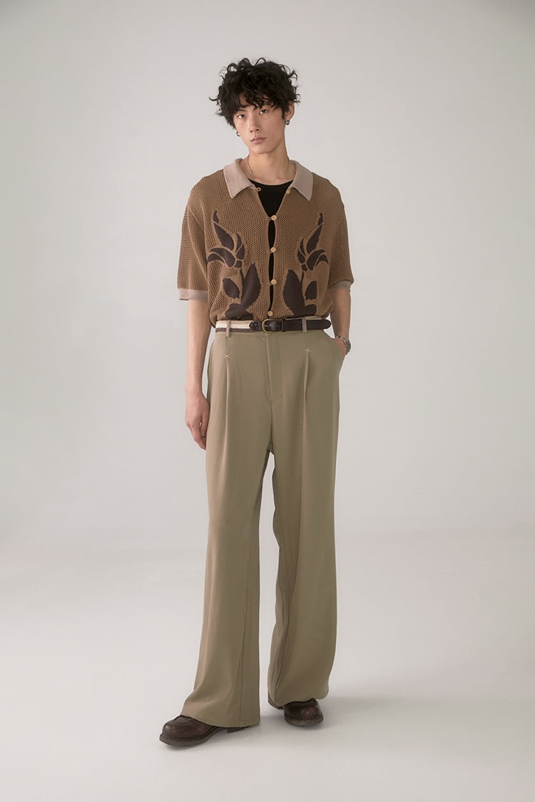 PHYSBOY Retro Leaf Crochet Button-Up