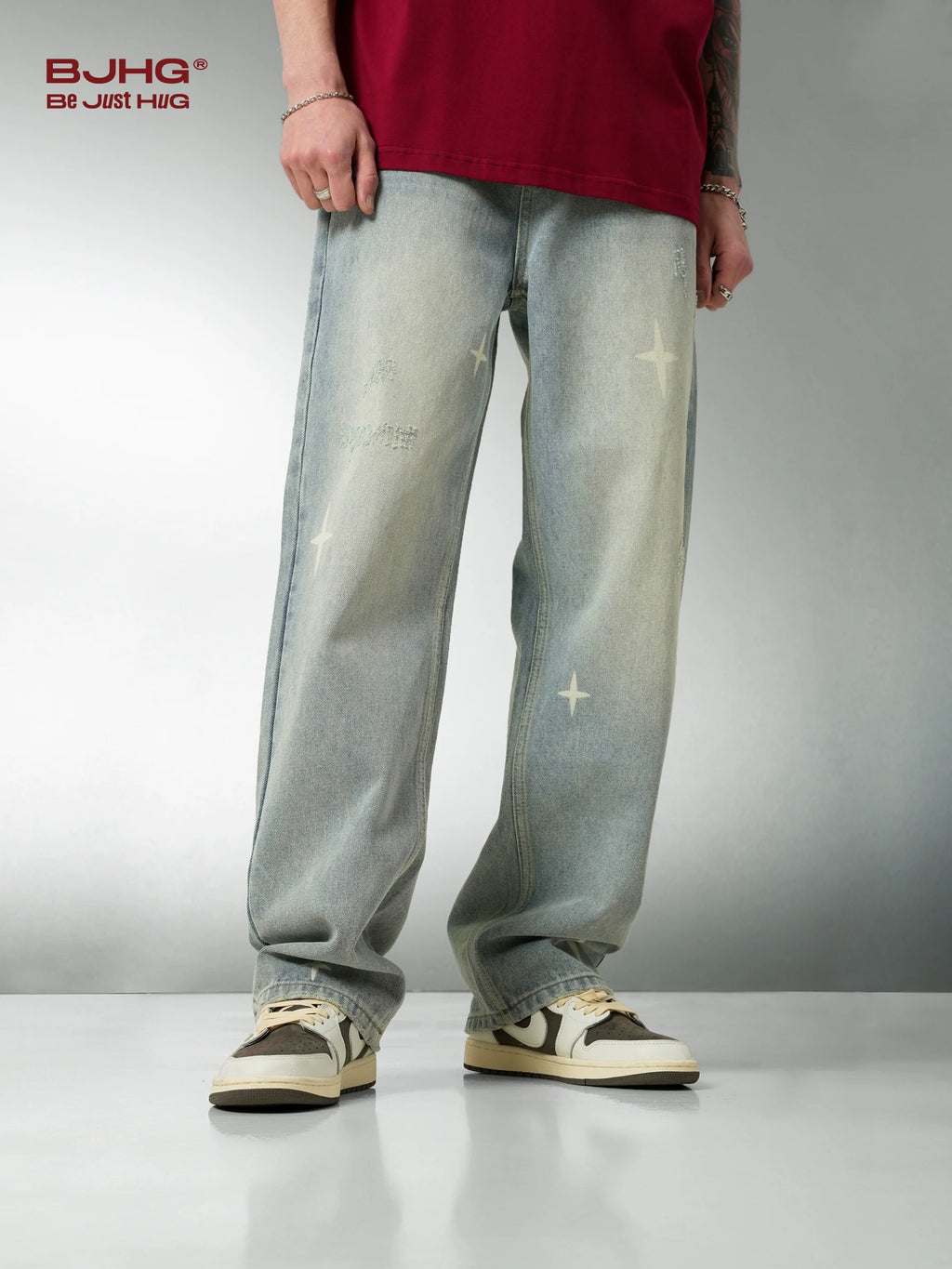 BJHG Star Spike Washed Denim Jeans