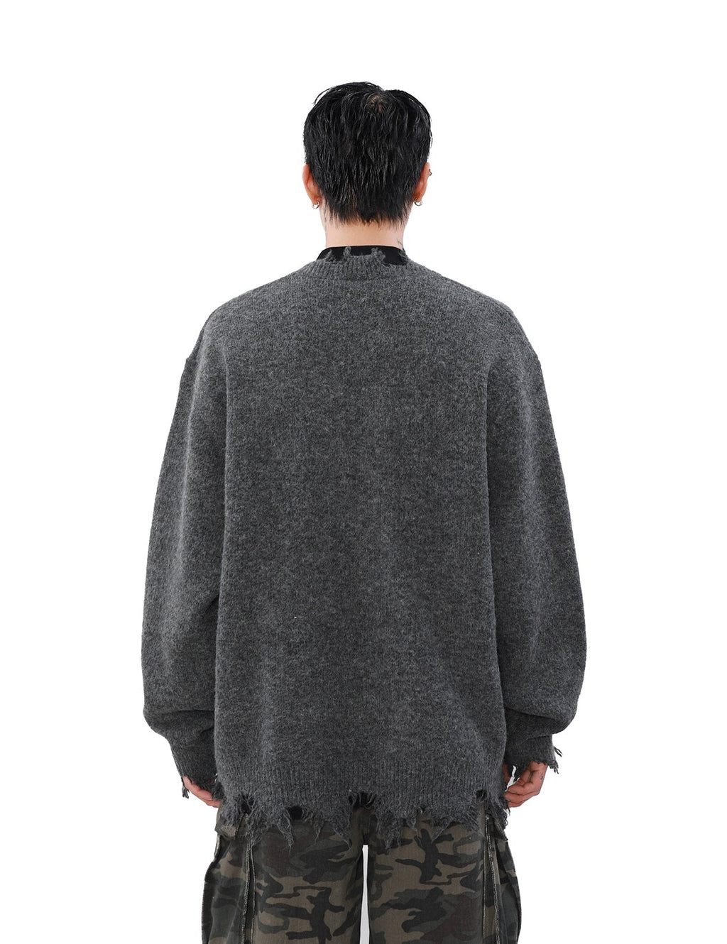 MRNEARLY Distressed Half Zip Deconstruction Sweater