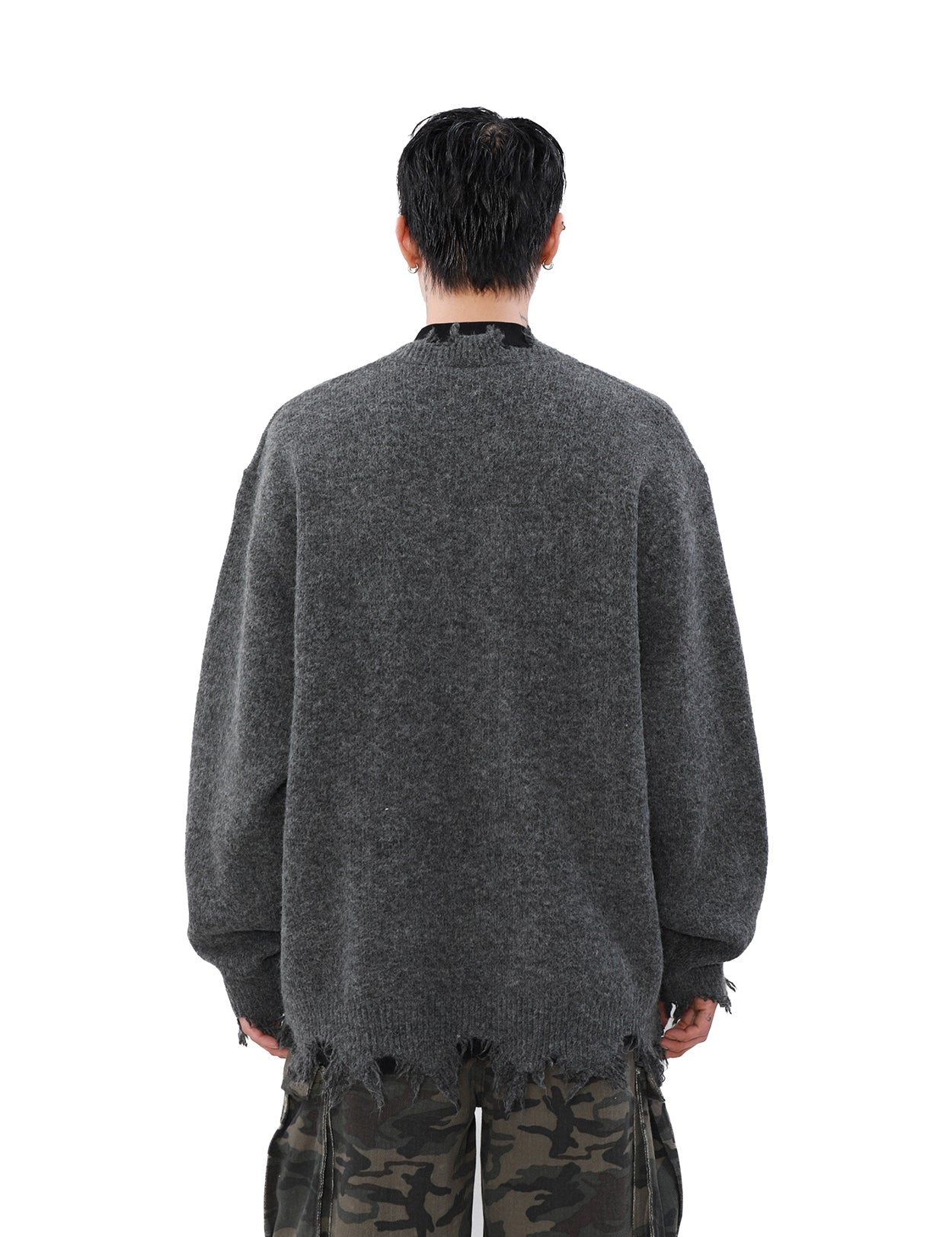 MRNEARLY Distressed Half Zip Deconstruction Sweater