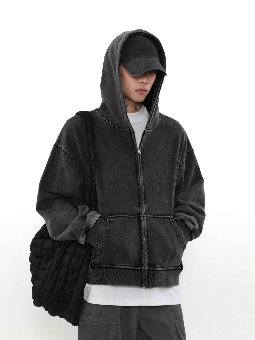 MRNEARLY Heavyweight Vintage Washed Zip Jacket