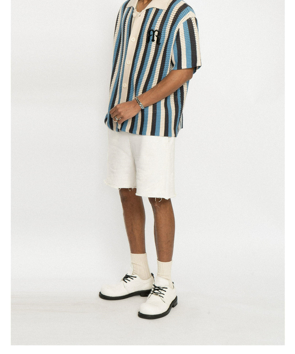 EMPTY REFERENCE Striped Crochet Collar Shirt