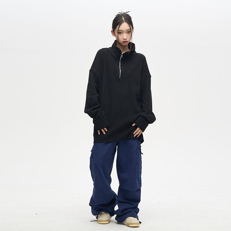 77F7GHT Quarter Zip Ribbed Fleece Jacket