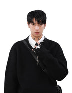 MRNEARLY Distressed Half Zip Deconstruction Sweater