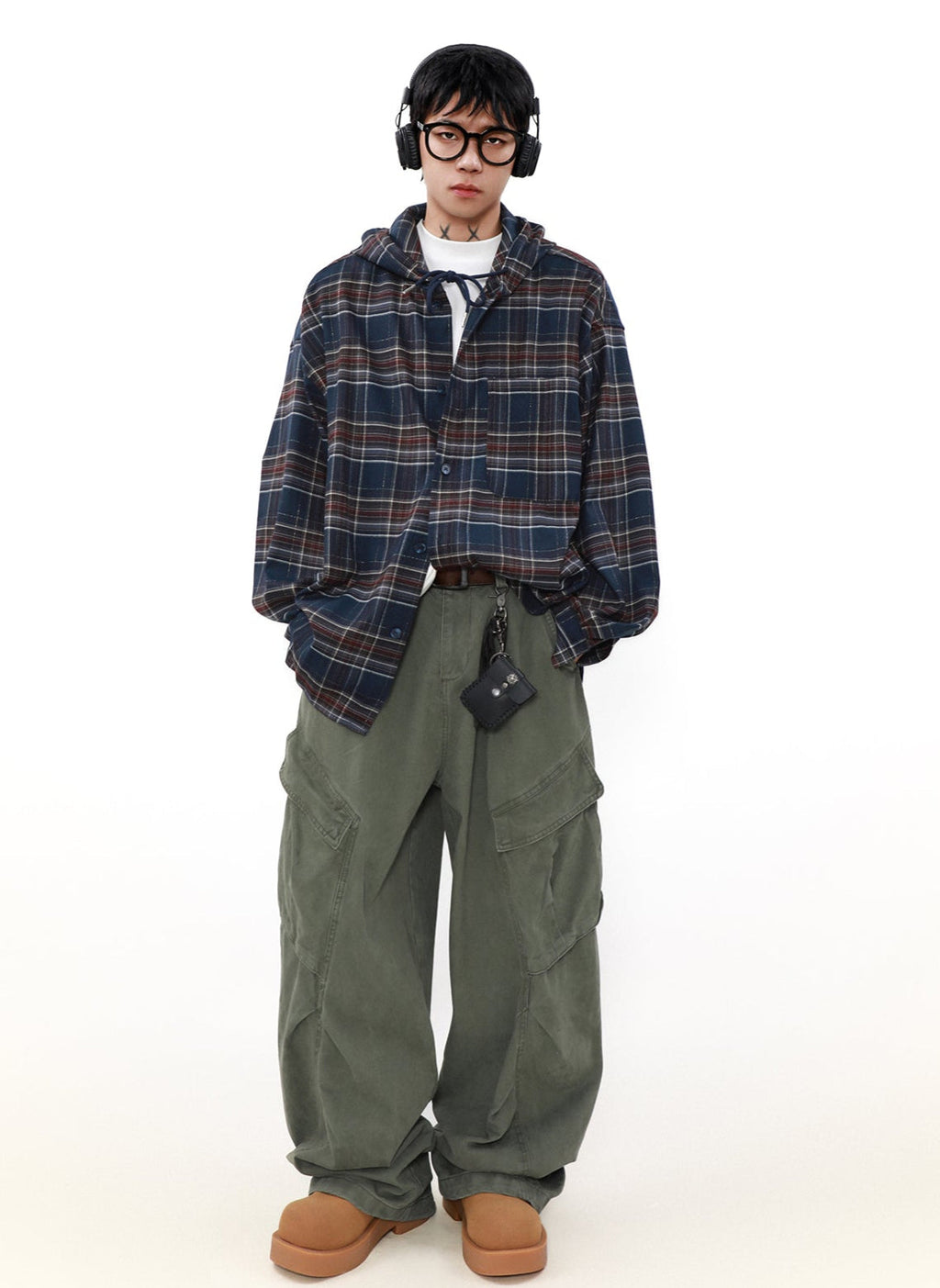 MRNEARLY Shadow Plaid Hooded Flannel Jacket