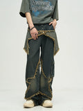 WLNEXT Raw Edge Star Stitched Jeans