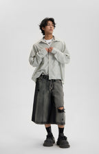 JHYQ Ripped Grunge Capri Cut Denim Shorts