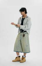 JHYQ Capri Cut Light Wash Denim Shorts