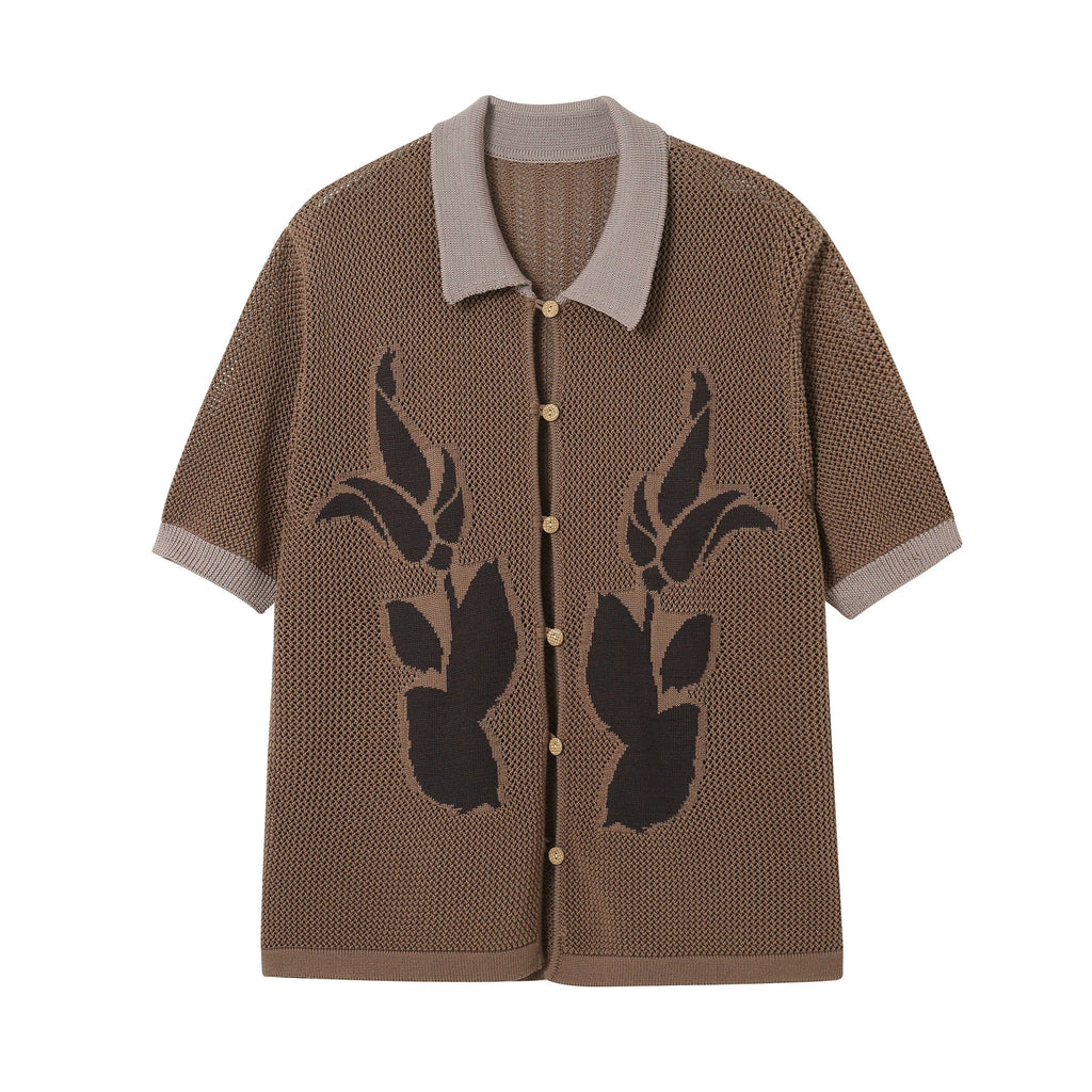 PHYSBOY Retro Leaf Crochet Button-Up