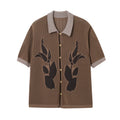 PHYSBOY Retro Leaf Crochet Button-Up