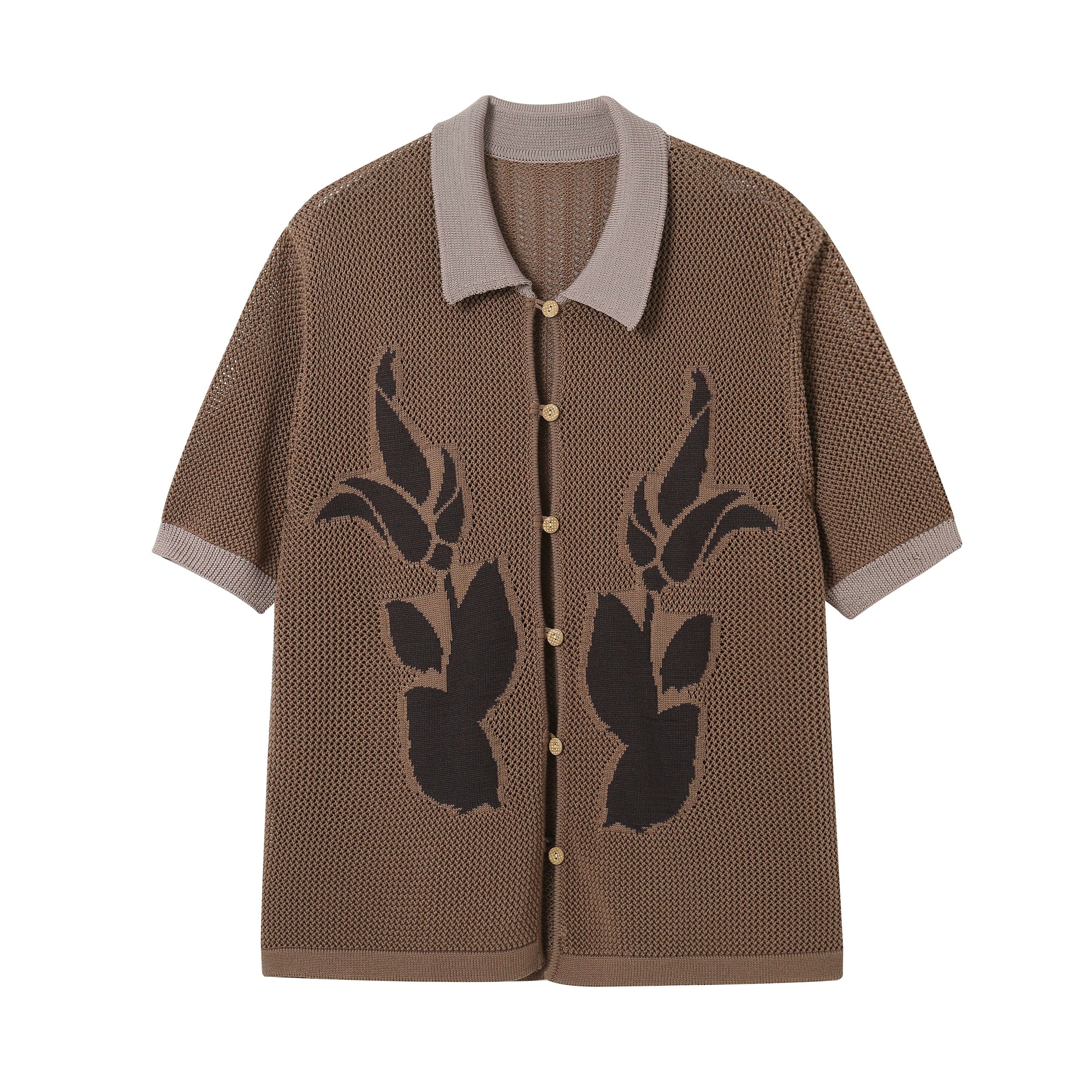 PHYSBOY Retro Leaf Crochet Button-Up
