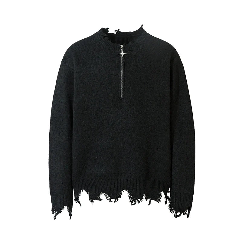 MRNEARLY Distressed Half Zip Deconstruction Sweater