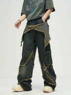 WLNEXT Raw Edge Star Stitched Jeans