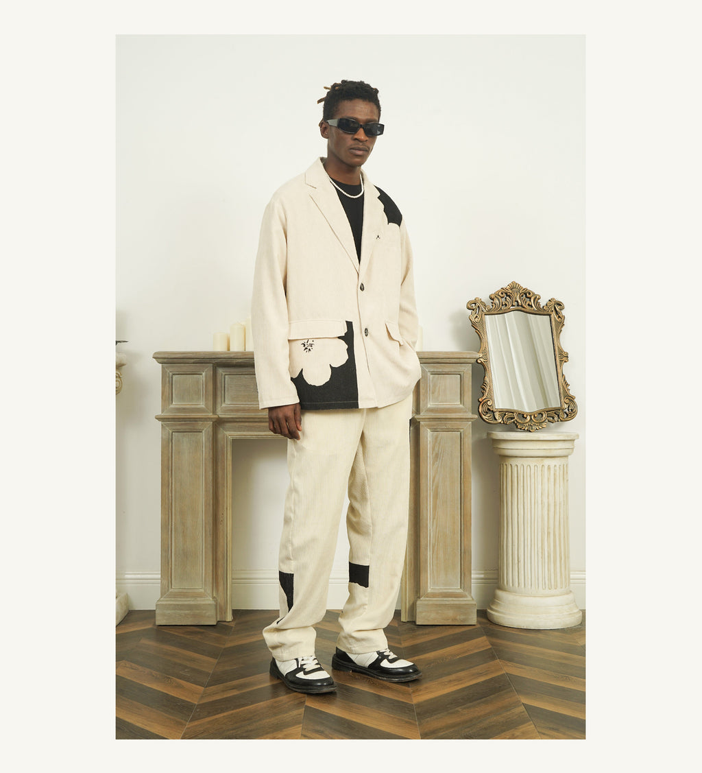 EMPTY REFERENCE Two-Tone Flower Corduroy Blazer