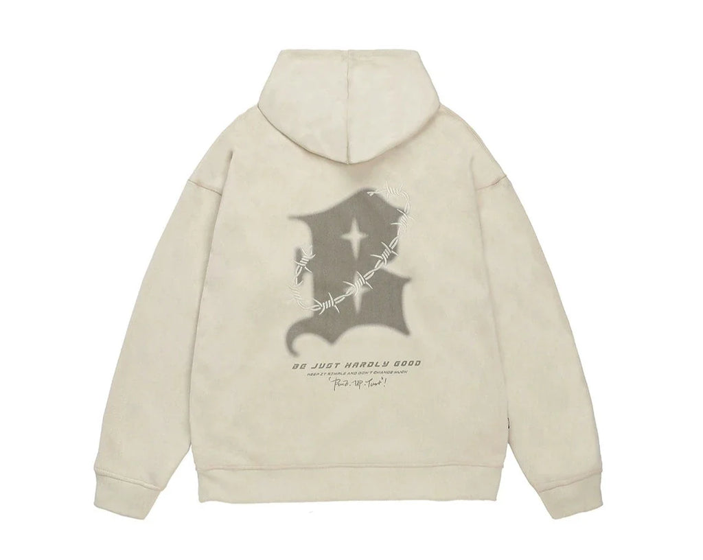 BJHG Embroidered Thorns Suede Hoodie